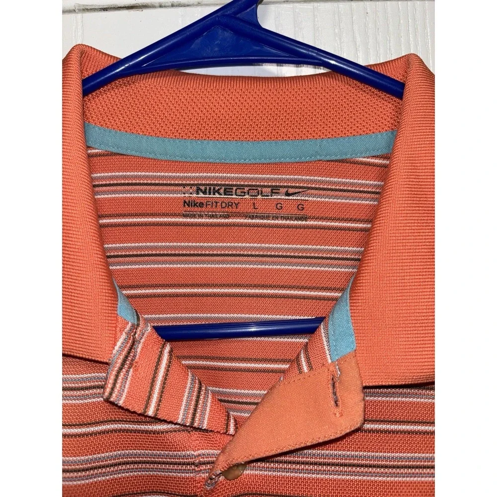 Nike Golf Fit-Dry Striped‎ Polo Moisture Wicking  Men's LARGE Orange